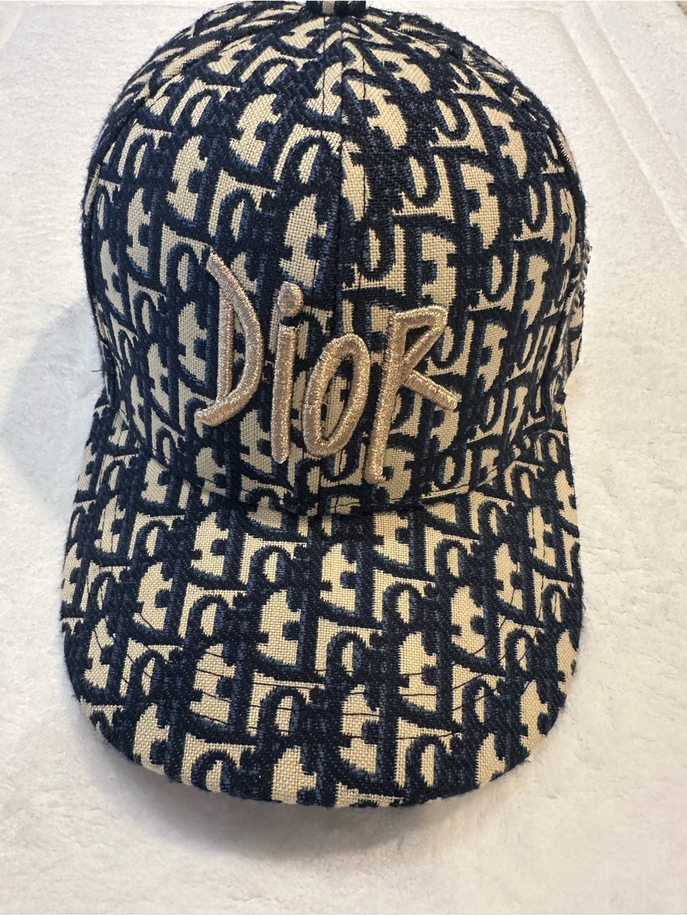 Fashion Inspired Beige & Navy Monogram Baseball Cap with Embroidered Logo